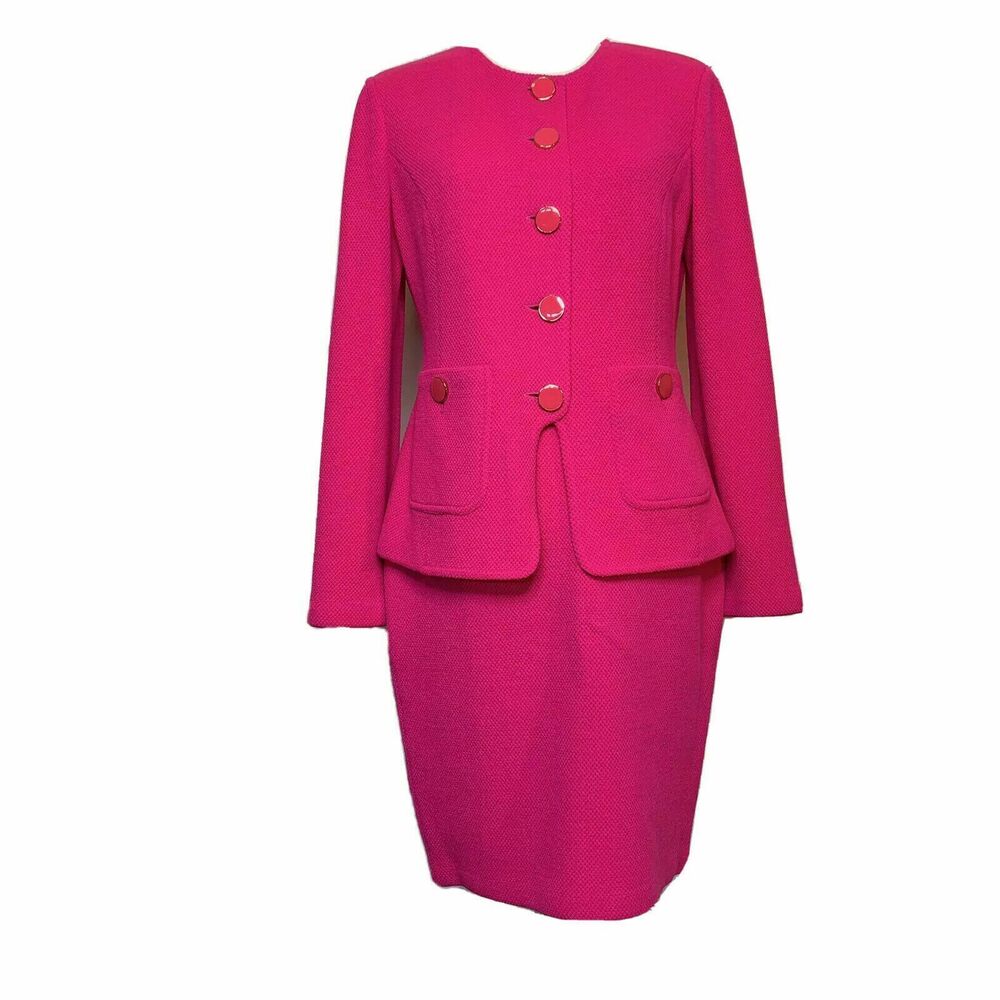 VTG Style St John Black Label Santana 2pc hot pink suit jacket 10 & skirt 6